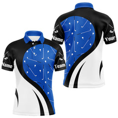 Maxcorners Blue And White Mens Golf Polo Shirt Custom Black Golf Shirts For Men, Golf Gifts Apparel TU0501