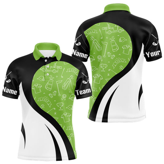 Maxcorners Green And White Mens Golf Polo Shirt Custom Black Golf Shirts For Men, Golf Gifts Apparel