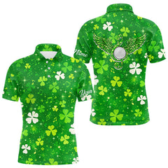 Maxcorners Mens Golf Polo Shirt Custom Green Music Angel Wing Golf Ball St Patricks Day Golf Shirts, Golf Gifts LM0901