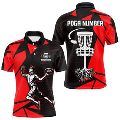 Maxcorners Mens Disc Golf Polo Shirt Custom Name Black And Red Disc Golf Basket Golf Shirts Personalized TU1512