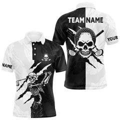 Maxcorners Funny Skull Golf Polo Shirts Black And White Golf Clubs Camo Pattern Custom Skull Playing Golf Apparel TU1612