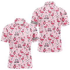 Maxcorners Funny Pink Flamingo Pattern Mens Golf Polo Shirt Custom Name Hawaiian Flamingo Golf Shirts LM2201