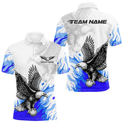 Maxcorners Mens Golf Polo Shirt Custom Eagle Blue Flame Golf Tops, Personalized White Golf Outfit For Men TU2212