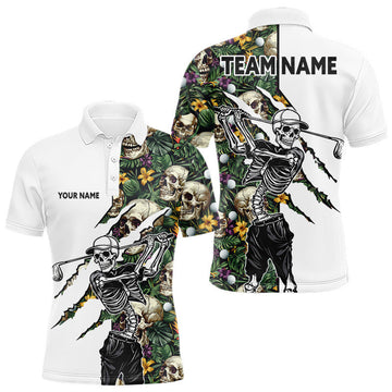 Maxcorners Funny Mens Golf Polo Shirt Custom Tropical Golf Ball Pattern Personalized Skull Golf Shirts For Men