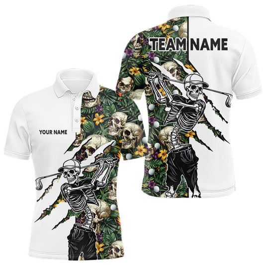 Maxcorners Funny Mens Golf Polo Shirt Custom Tropical Golf Ball Pattern Personalized Skull Golf Shirts For Men