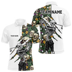 Maxcorners Funny Mens Golf Polo Shirt Custom Tropical Golf Ball Pattern Personalized Skull Golf Shirts For Men TU2212