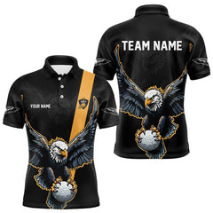 Maxcorners Eagle Mens Golf Polo Shirts Custom Golf Attire For Men, Black And Yellow Team Golf Top Personalized