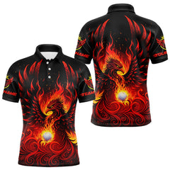 Maxcorners Mens Golf Polo Shirt Custom Phoenix Red Flame Team Golf Tops, Black Golf Outfit For Men