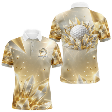 Maxcorners Mens Golf Polo Shirt Custom Gold Diamond Crystal Golf Ball Custom Name Golf Shirts For Team