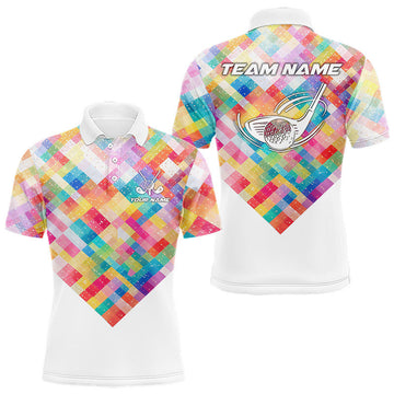 Maxcorners Geometric Pink Mens Golf Polo Shirts Custom Name Golf Shirts For Men Personalized Golf Gifts