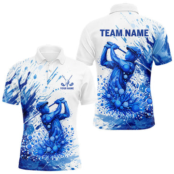 Maxcorners Golf Polo Shirts, Mens Golf Polo Shirts Blue Painting Golfer Custom Name Team Golf Shirt, Golf Gifts