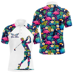 Maxcorners Mens Golf Polo Shirt Custom Toucan Tropical Leaf Pattern Flamingo Golf Shirts For Men LM1501