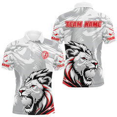 Maxcorners Lion Mens Golf Polo Shirt Red And White Lion King Sketching Polo Shirt Best Golf Shirt For Men TU1612