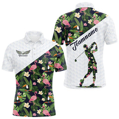 Maxcorners Mens Golf Polo Shirt Custom Toucan Tropical Leaf Pattern Flamingo Golf Shirts For Men LM2201
