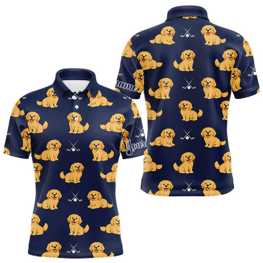 Maxcorners Funny Golden Retriever Mens Golf Polo Shirt Custom Blue Team Mens Golf Tops, Dog Lover Gift LM2201