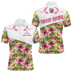 Maxcorners Funny Flamingo Mens Golf Polo Shirt Floral Tropical Custom Pink Golf Shirts Golfer Gift Apparel TU0501