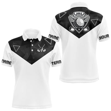 Maxcorners Mens Golf Polo Shirt Black Geometric Triangle Pattern Custom Name White Golf Tops For Men LM0901