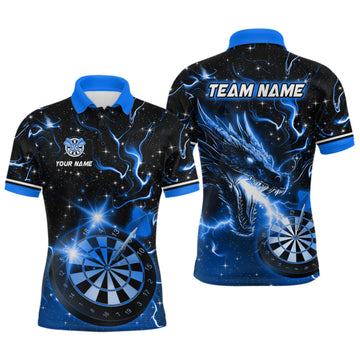 Maxcorners Custom Blue Galaxy Dragon Darts Shirt for Men Darts Team Jerseys Dartboard Shirt LM1508