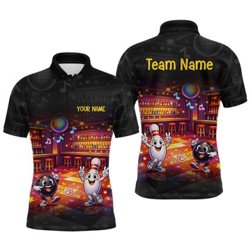 Maxcorners Funny Music Bowling Jersey for Men Custom Bowling Team Shirts Bowling League Polo & 1/4 Zip LM1508