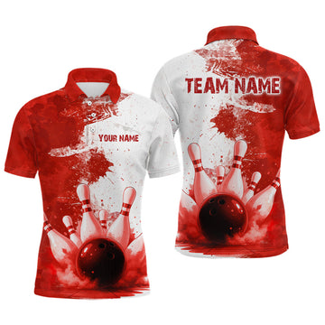 Maxcorners Red Bowling Shirts for Women Men Custom Bowling Polo & 1/4 Zip Shirt for Team