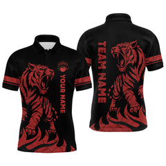 Maxcorners Red Tiger Bowling Shirts for Team Men Women Custom Bowling Jersey Polo & Quarter Zip Shirt LM2110