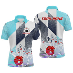 Maxcorners Blue Bowling Shirts for Team Women Men Custom Bowling Polo and 1/4 Zip Shirt LM1812