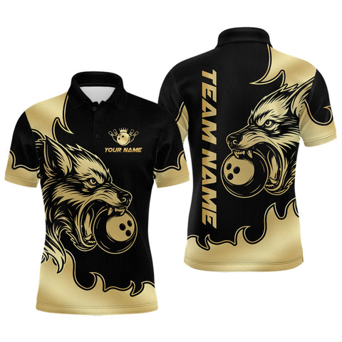 Maxcorners Gold Wolf Bowling Shirts for Team Women Men Custom Wolf Bowling Polo & Quarter Zip LM3010