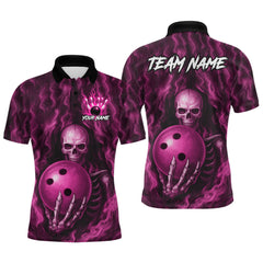Maxcorners Pink Skull Bowling Shirts for Team Men Women Custom Bowling Jerseys for Bowlers LM0412