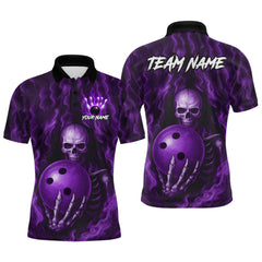 Maxcorners Purple Skull Bowling Shirts for Team Men Women Custom Bowling Jerseys for Bowlers LM0412
