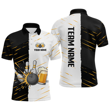 Maxcorners Beer Bowling Shirts Black&White Beer Bowling Jersey for Team Women Men Bowl League