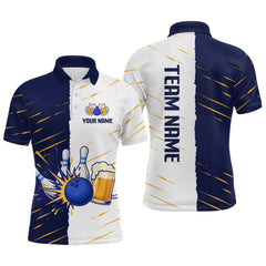 Maxcorners Beer Bowling Shirts Blue&White Beer Bowling Jersey for Team Women Men Bowl League TU3012