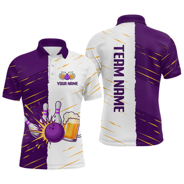 Maxcorners Beer Bowling Shirts Purple&White Beer Bowling Jersey for Team Women Men Bowl League