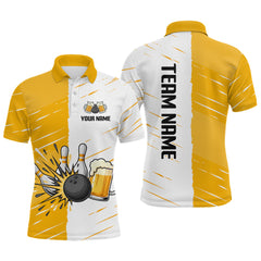 Maxcorners Beer Bowling Shirts Yellow&White Beer Bowling Jersey for Team Women Men Bowl League TU3012