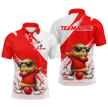 Maxcorners Funny Bowling Shirts Team Men Women Bowling Jerseys Red Bowling Polo 1/4 Zip