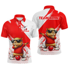 Maxcorners Funny Squirrel Bowling Shirts Team Men Women Bowling Jerseys Red Bowling Polo 1/4 Zip TU0812