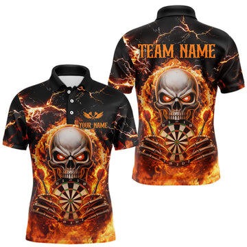 Maxcorners Custom Flame Skull Darts Shirt for Men Darts Team Jerseys Dartboard Shirt Dart League LM0208