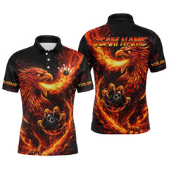 Maxcorners Flaming Eagle Bowling Shirts for Team Women Men Bowling Polo & 1/4 Zip Shirt Custom