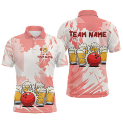 Maxcorners Beer Bowling Shirts Coral Pink for Team Women Men Custom Bowling Polo & 1/4 Zip Shirt