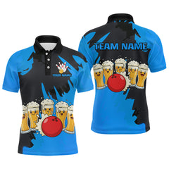 Maxcorners Funny Beer Bowling Shirts Blue for Women Men Team Bowling Polo & 1/4 Zip Shirts TU2312