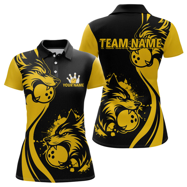 Maxcorners Yellow Wolf Bowling Shirts for Team Men Women Custom Wolf Bowling Jerseys for Couples MT0111