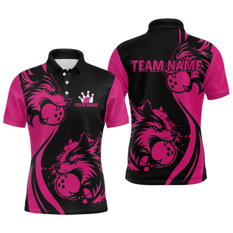 Maxcorners Pink Wolf Bowling Shirts for Team Men Women Custom Wolf Bowling Jerseys for Couples LM3010