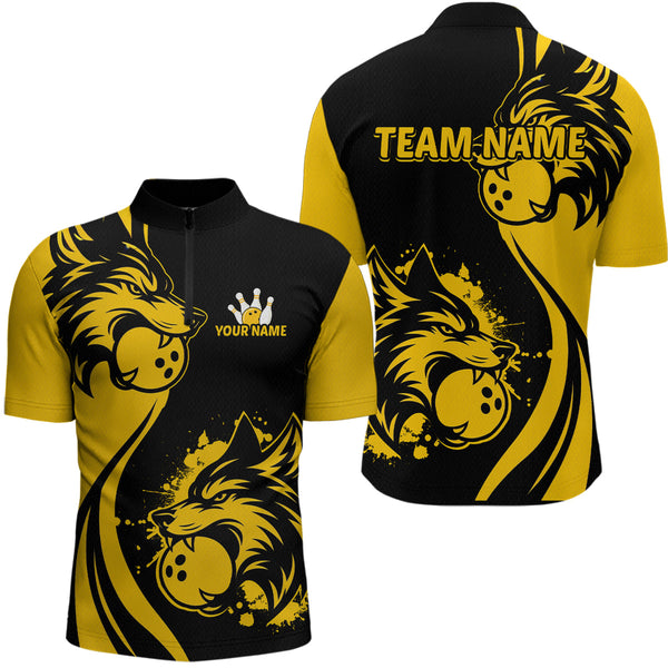 Maxcorners Yellow Wolf Bowling Shirts for Team Men Women Custom Wolf Bowling Jerseys for Couples MT0111