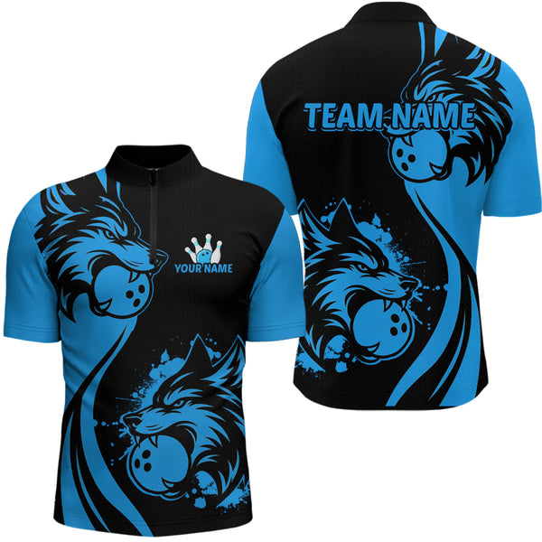 Maxcorners Blue Wolf Bowling Shirts for Team Men Women Custom Wolf Bowling Jerseys for Couples LM3010