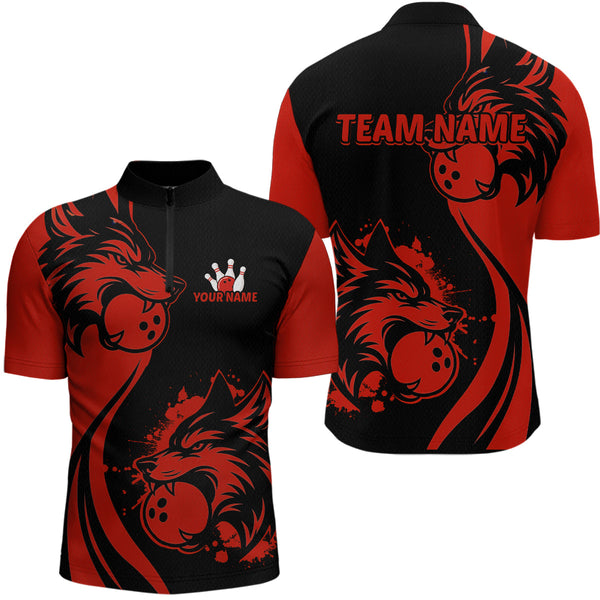 Maxcorners Red Wolf Bowling Shirts for Team Men Women Custom Wolf Bowling Jerseys for Couples MT0111