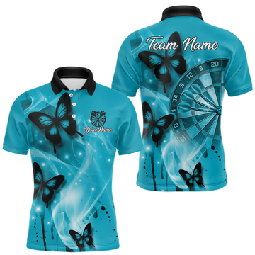 Maxcorners Custom Turquoise Galaxy Butterflies Darts Shirt for Men Darts Team Jerseys Dartboard Shirt LM0208
