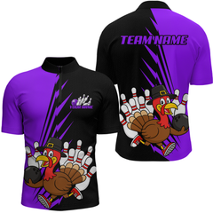 Maxcorners Purple Turkey Bowling Shirts for Women Men Team Custom Bowling Jerseys Thanksgiving LM0910