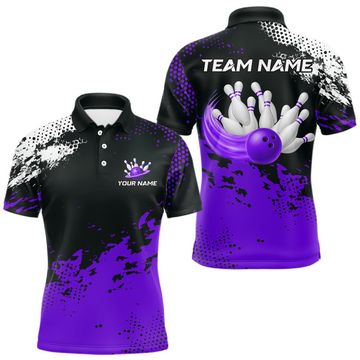 Maxcorners Purple Custom Bowling Shirts for Women Men Bowling Jersey Polo&1/4 Zip Shirt for Team