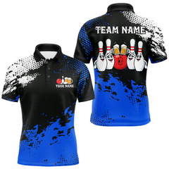 Maxcorners Blue Funny Beer Bowling Shirts for Team Women Men Bowling Polo&1/4 Zip Bowl League TU2312