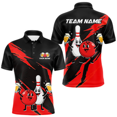 Maxcorners Red Funny Beer Bowling Shirts Beer Bowling Jersey Team Women Men Bowl League TU3012