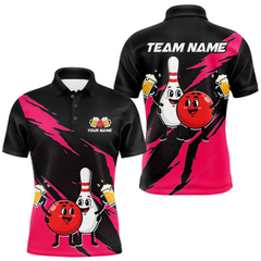 Maxcorners Pink Funny Beer Bowling Shirts Beer Bowling Jersey Team Women Men Bowl League TU3012